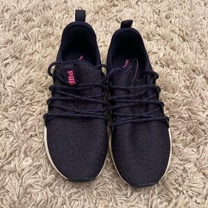 Navy puma running shoes.